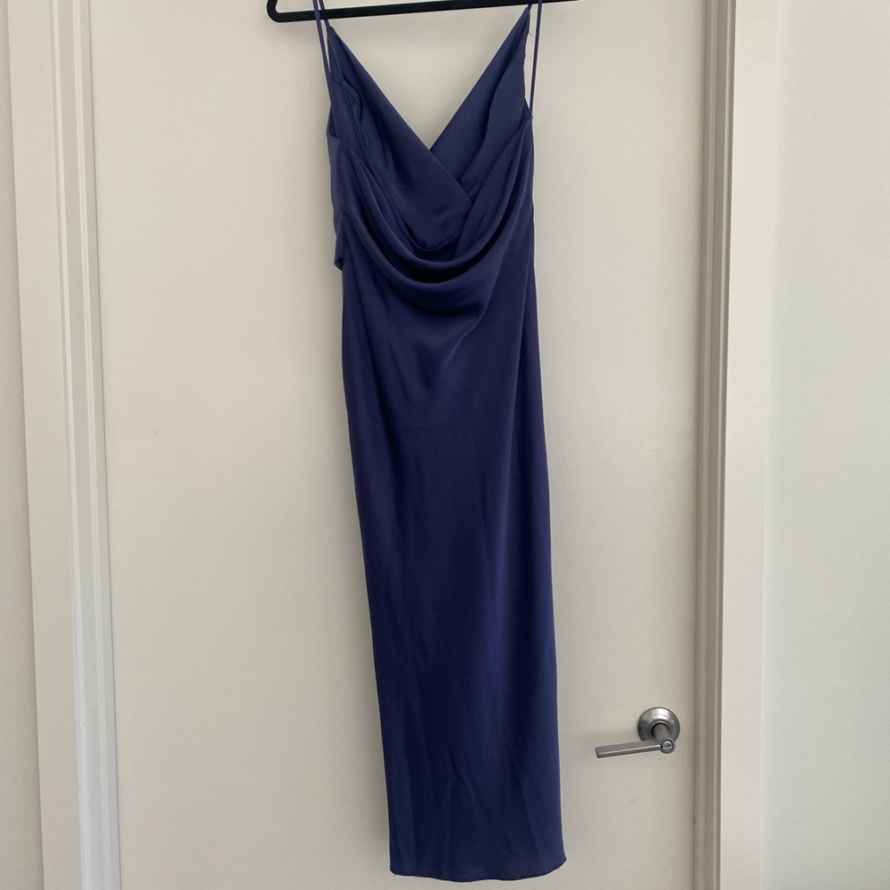 ASOS design navy draped silk midi dress